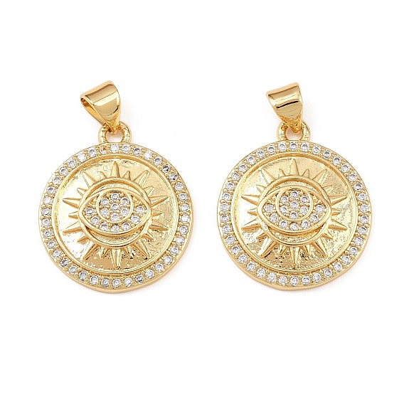 Латунные микропаве прозрачные подвески с фианитом, плоский круг с подвеской в виде солнца и глаза, долговечный, без кадмия и без свинца