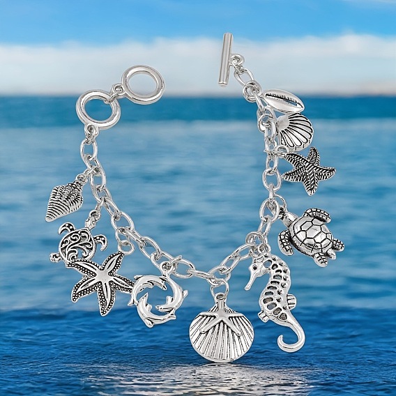 Браслеты с подвесками из сплава Ocaen, браслеты-цепочки для женщин, форма ракушки, морская звезда, черепаха, дельфин и морской конёк
