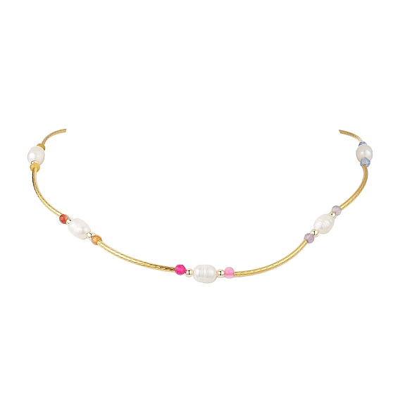 Ожерелья из круглых граненых бусин из натурального аметиста, сердолика, агата, амазонита и зеленого авантюрина, натурального жемчуга, риса и латунных изогнутых трубчатых бусин, цветочный белый