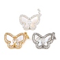 Brass Micro Pave Clear Cubic Zirconia Pendants, Butterfly Charm, with Natural Shell & Brass Jump Ring