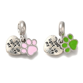 Подвеска из эмалированного сплава с покрытием из сплава в европейском стиле, подвески с большим отверстием в виде кошачьей лапки и сердца, античное серебро