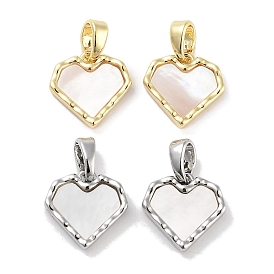 Brass Pave Natural Shell Heart Charms