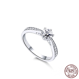 925 Sterling Silver Finger Rings, Wedding Bands, with Cubic Zirconia & 925 Stamp for Women, Real Platinum Plated