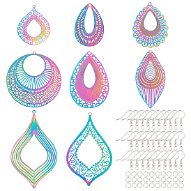 DIY Dangle Earring Making Kits, with 201 Stainless Steel Filigree Pendants, Brass Earring Hooks and Jump Rings