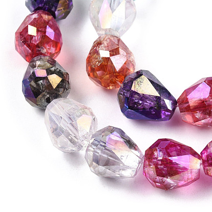 Transparent Electroplate Glass Beads Strands, AB Color Plated, Faceted, Teardrop
