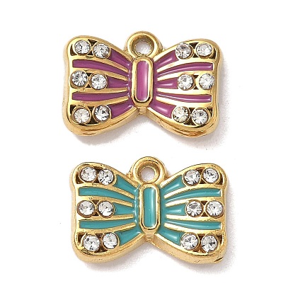 304 подвески-бантики из нержавеющей стали с кристаллами и стразами, с эмалью, реальный 18 k позолоченный