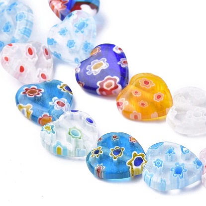 Heart Handmade Millefiori Glass Beads Strands, 17x17x4mm, Hole: 1.5mm, about 22pcs/strand, 13.7 inch