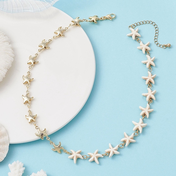 304 Колье из нержавеющей стали и синтетической бирюзы для женщин, форма морской звезды