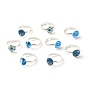Flower Pattern Flat Round Glass Adjustable Ring, Solid Brass Ring for Women, Platinum