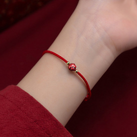 Adjustable Red String Bracelet with Lotus Flower - Unisex, Handmade, Adjustable.