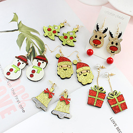 Cartoon Reindeer Christmas Tree Earrings - Festive and Versatile Holiday Jewelry