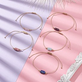 Браслет из плетеных бусин из натуральных смешанных драгоценных камней, регулируемый браслет с нейлоновой нитью