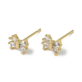 Rack Plating Brass With Cubic Zirconia Stud Earrings, Long-Lasting Plated, Lead Free & Cadmium Free, Bowknot