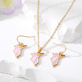 Colorful Rainbow Unicorn Jewelry Set for Kids - Necklace, Earrings & Pendant