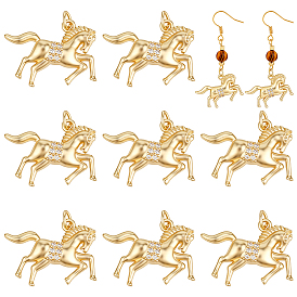 8Pcs Brass Micro Pave Cubic Zirconia Pendants, with Jump Ring, Horse Charm, Golden