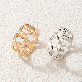 Geometric Couple Rings Set with Hollow Chain Design - Minimalist His and Hers Matching Rings