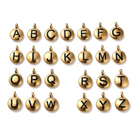 304 подвески из нержавеющей стали с черной эмалью, золотые, плоский круглый с подвеской в виде буквы