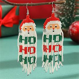 Christmas Santa Glass Bead Handmade Dangle Earrings for Women, Perfect Gift