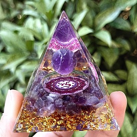 Orgonite Pyramid Resin Energy Generators, Reiki Natural Amethyst Chips Inside for Home Office Desk Decoration