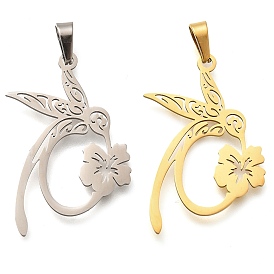 304 подвески из нержавеющей стали, птица с цветочным шармом, лазерная резка, ионное покрытие (ip)