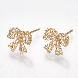 Brass Stud Earrings, Bowknot, Nickel Free
