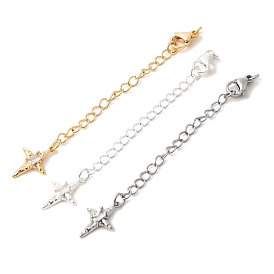 Удлинитель цепочки из латуни с микропаве и прозрачным кубическим цирконием, цепочки с застежками-карабинами и подвесками в виде звездочек
