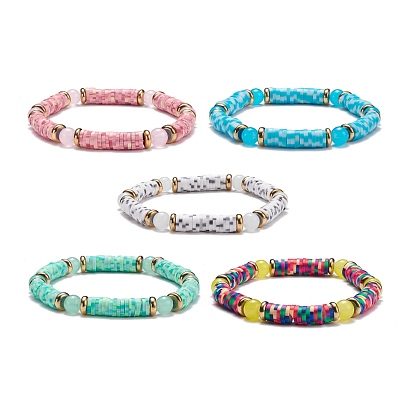 Bracelet extensible rond imitation jade et perles heishi en argile polymère faites à la main, bracelet de puissance en hématite synthétique pour femme