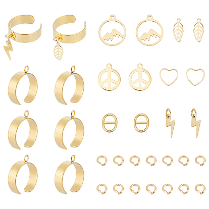 Набор для самостоятельного изготовления кольца-манжеты, включая 304 основание с петлей из нержавеющей стали и подвески, Сплав пряжки, лист, гора и знак мира