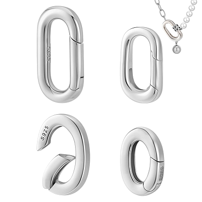 4 шт. 4 стили 925 кольца с пружинным затвором из стерлингового серебра, овальные