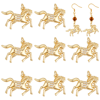 8Pcs Brass Micro Pave Cubic Zirconia Pendants, with Jump Ring, Horse Charm, Golden