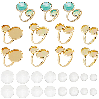 16 шт. 4 стили 304 фурнитура для открытых манжет из нержавеющей стали, настройка кольца колодки, плоско-круглые, 32 шт 4 стили прозрачные стеклянные кабошоны