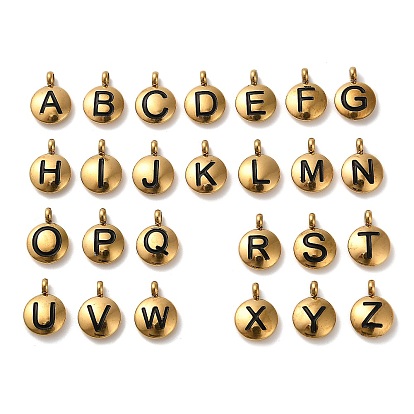 304 подвески из нержавеющей стали с черной эмалью, золотые, плоский круглый с подвеской в виде буквы