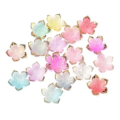 Непрозрачные акриловые колпачки шарик, цветок, с золотым краем