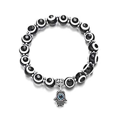 Resin Bead Evil Eye Bracelet with Hamsa Hand Pendant Jewelry