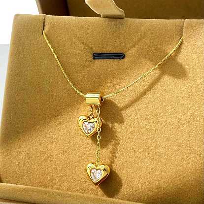 Brass Rhinestone Pendant 304 Stainless Steel Round Snake Chain Necklaces for Women, Golden