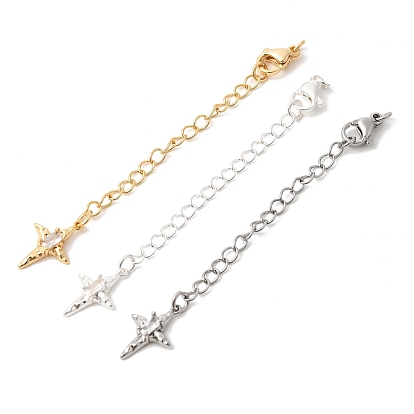 Удлинитель цепочки из латуни с микропаве и прозрачным кубическим цирконием, цепочки с застежками-карабинами и подвесками в виде звездочек