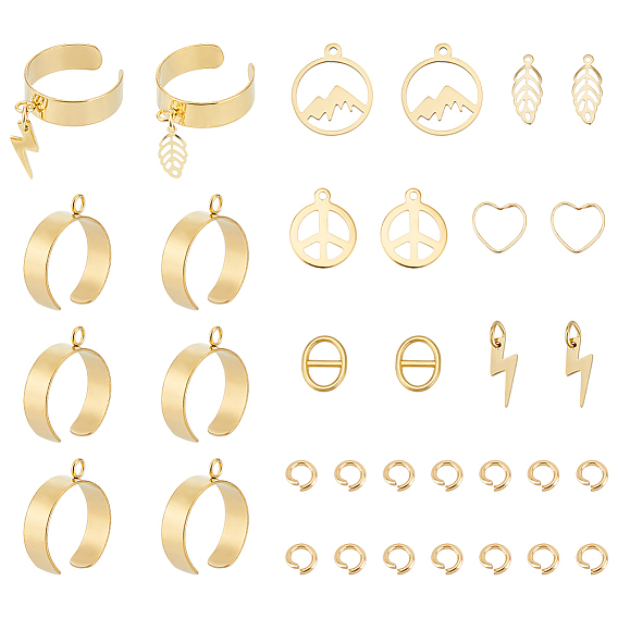 Набор для самостоятельного изготовления кольца-манжеты, включая 304 основание с петлей из нержавеющей стали и подвески, Сплав пряжки, лист, гора и знак мира