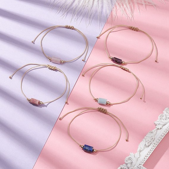 Браслет из плетеных бусин из натуральных смешанных драгоценных камней, регулируемый браслет с нейлоновой нитью