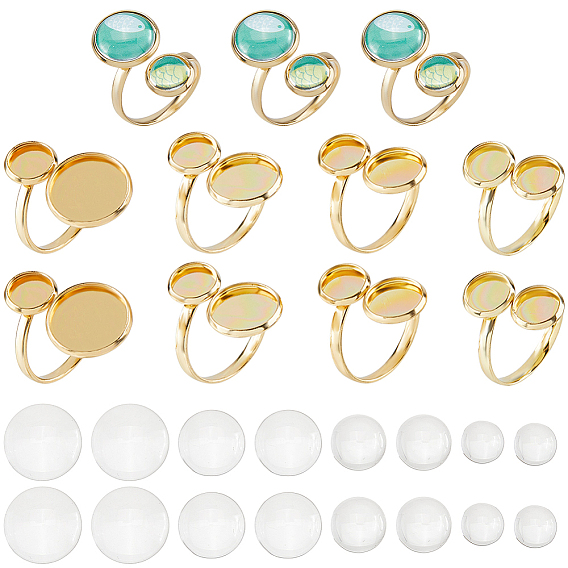 16 шт. 4 стили 304 фурнитура для открытых манжет из нержавеющей стали, настройка кольца колодки, плоско-круглые, 32 шт 4 стили прозрачные стеклянные кабошоны