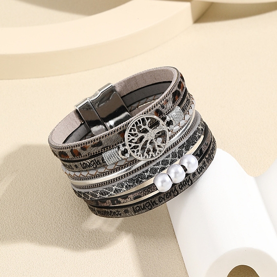 Многожильные браслеты из искусственной кожи с звеном «Древо жизни», с магнитной застежкой