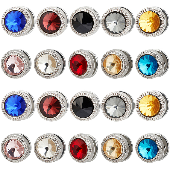 20шт. 2 пакеты 10 цвета, застежки для значков из полипропиленового пластика, плоско-круглые, со стразами