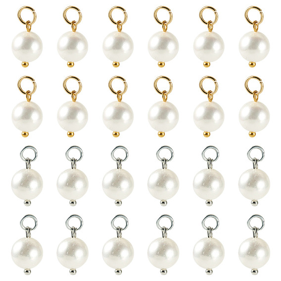 40 шт. 2 круглые подвески-жемчужины разных цветов, с 304 кольцами из нержавеющей стали, белые