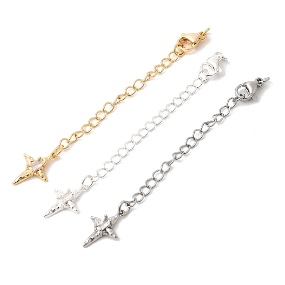 Удлинитель цепочки из латуни с микропаве и прозрачным кубическим цирконием, цепочки с застежками-карабинами и подвесками в виде звездочек
