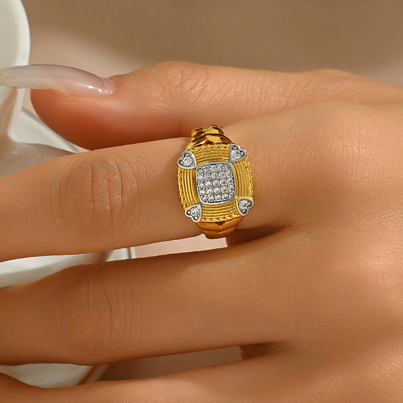 Кольца для женщин с микропаве из латуни и кубическими цирконами, квадратный