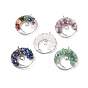 Natural Mixed Stone Chip Big Pendants, with Heart Alloy Charms, 304 Stainless Steel & Brass Findings, Round Tree