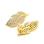 Rack Plating Brass Pave Clear Cubic Zirconia Twister Clasps, Long-Lasting Plated, Cadmium Free & Lead Free, Feather