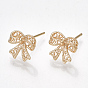 Brass Stud Earrings, Bowknot, Nickel Free