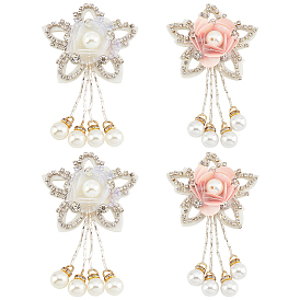 ARRICRAFT 4Pcs 2 Colors Crystal Rhinestone Ornament Accessories, Appliques, with Plastic Pearl & Tassel, Flower