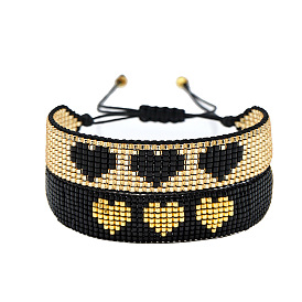 Handmade Ethnic Style Beaded Bracelet for Couples with Heart Pendant