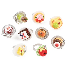 Регулируемые кольца на палец для женщин из смолы и пластика для послеобеденного чаепития, платина